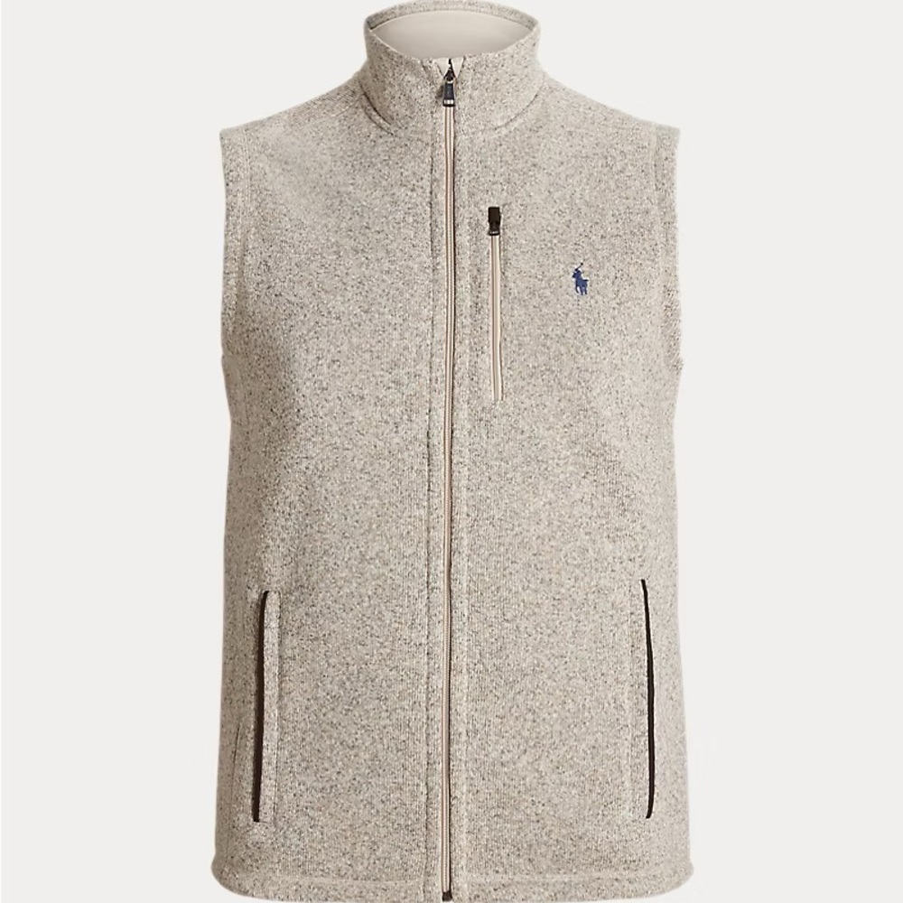Ralph Lauren Men's Beige Vest Brushed Fleece Full-Zip